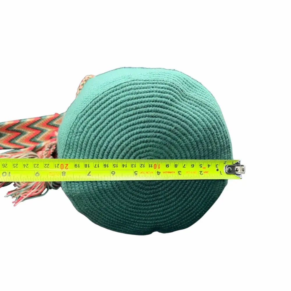 Wayuu Mochila Bag Aqua and pink Handmade Colombian Woven Tassel Strap
